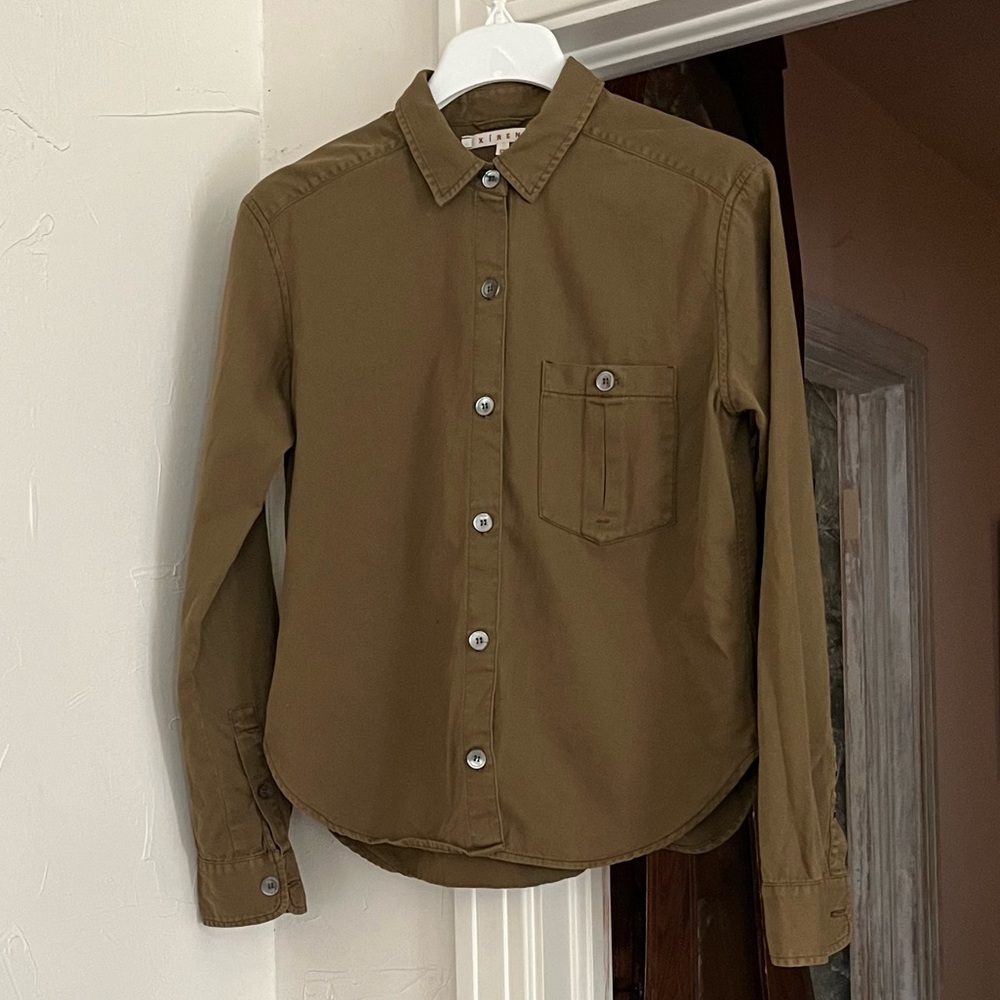 Xirena | Olive Green Long Sleeve Button Front Cotton Utility Shirt